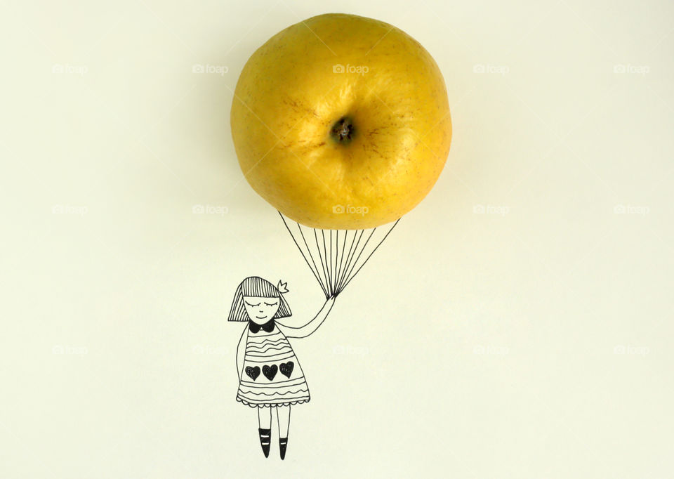 A girl and the apple balloon drawing