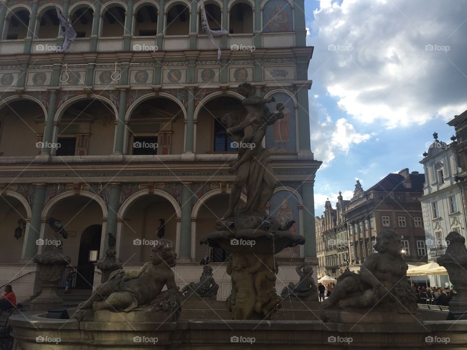 Fountain on the Market Square in Wroclaw oldtown