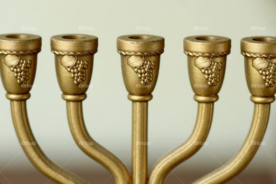 Close-up of a Golden Menorah