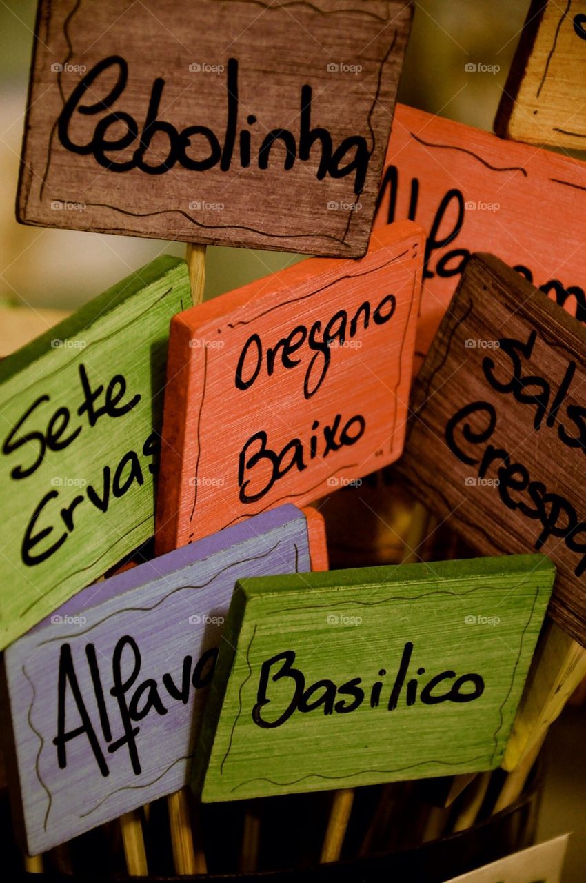 Garden tags with portuguese erbs names