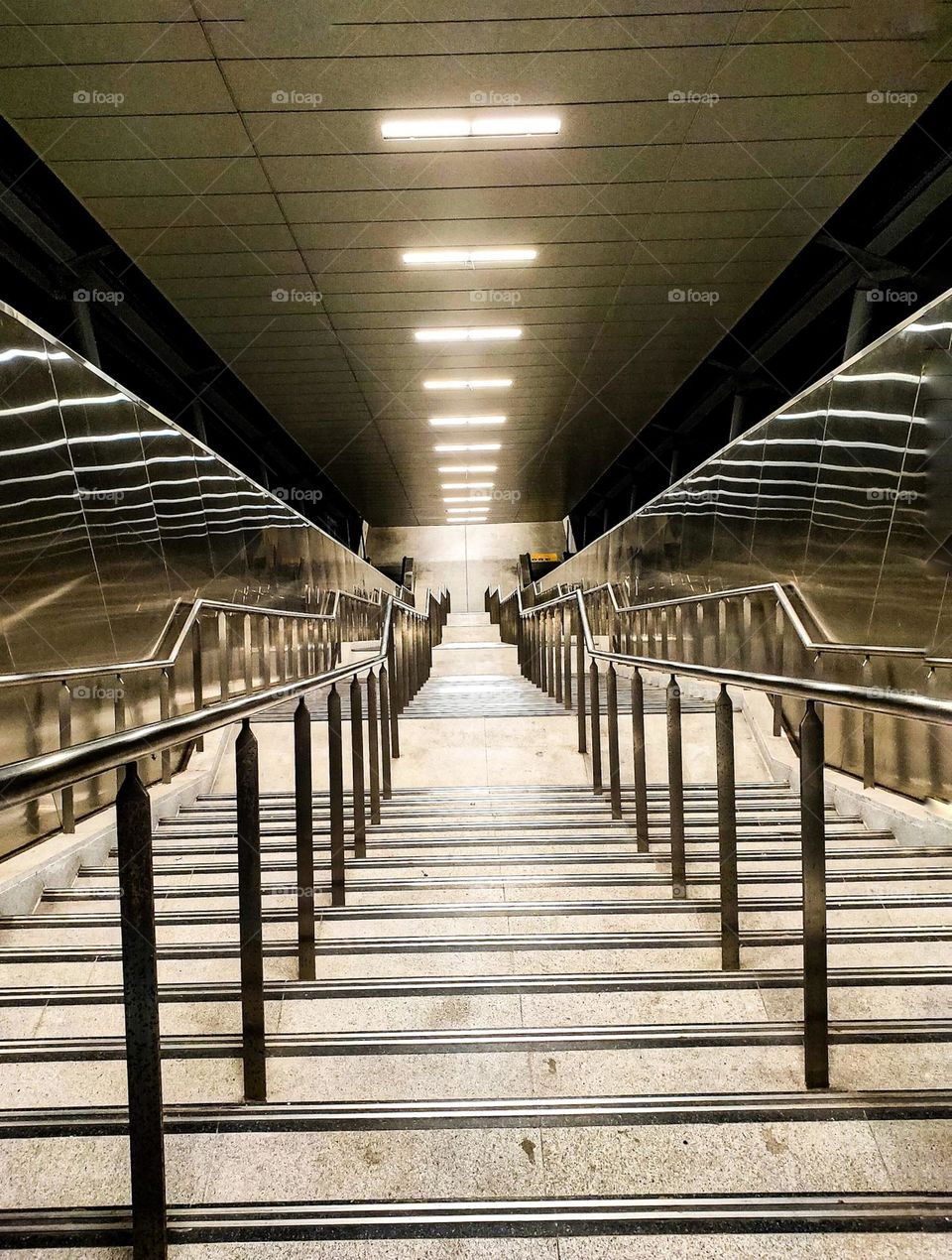 Staircase at night. View from top perspective.