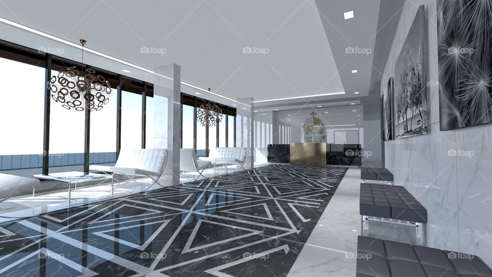 Lobby of hotel - combination of marble - 3D visualizations