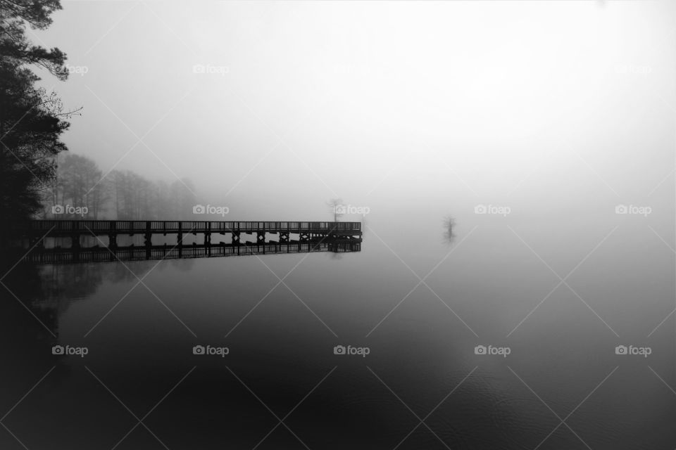Fog, Water, Monochrome, Bridge, River