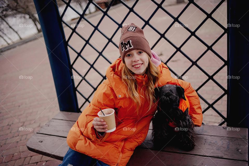 Happy girl and dog 