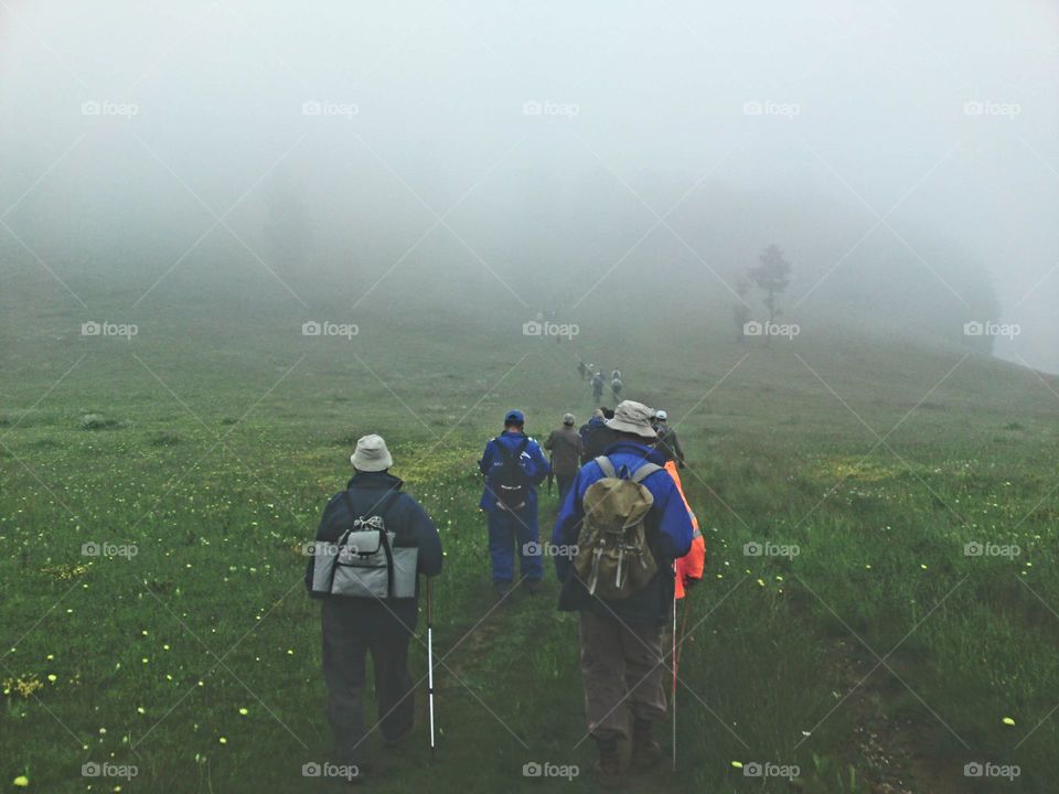 hiking through the fog