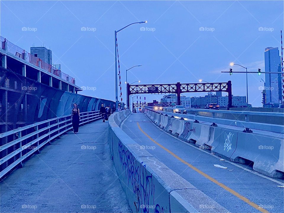 This is the top of the “Pulaski Bridge” at “Newtown Creek” crossing over from “Greenpoint”, Brooklyn to LIC, Queens on a warm Indian summer evening in September 2023 Hypnotic Productions