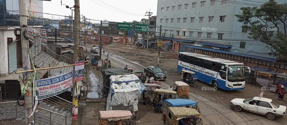 Bus,Road,Buildings