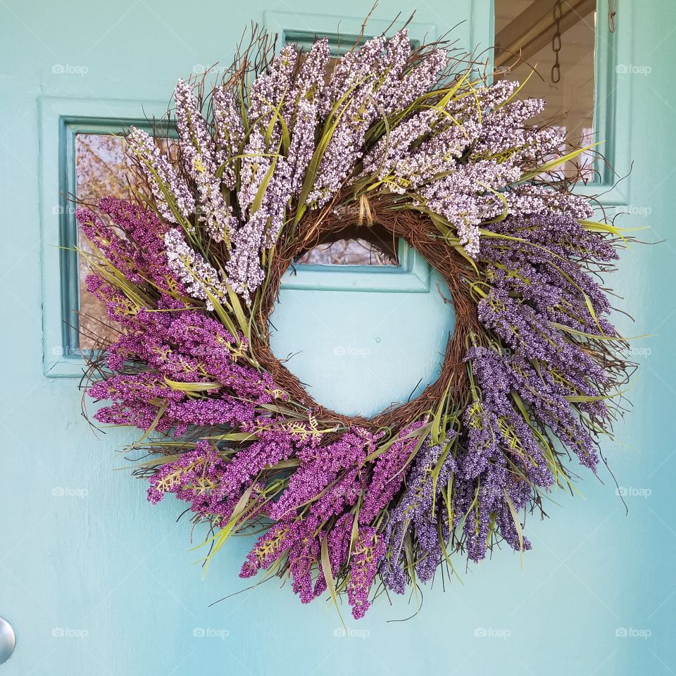 Purple spring wreath front door decor
