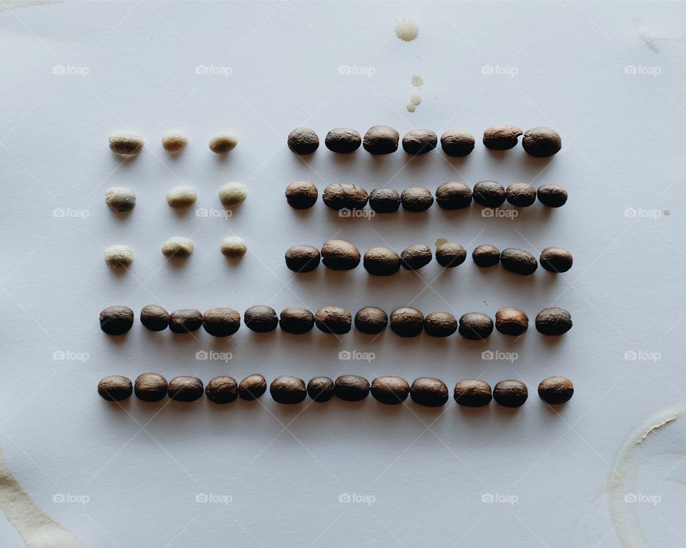 American flag made from coffee beans. 