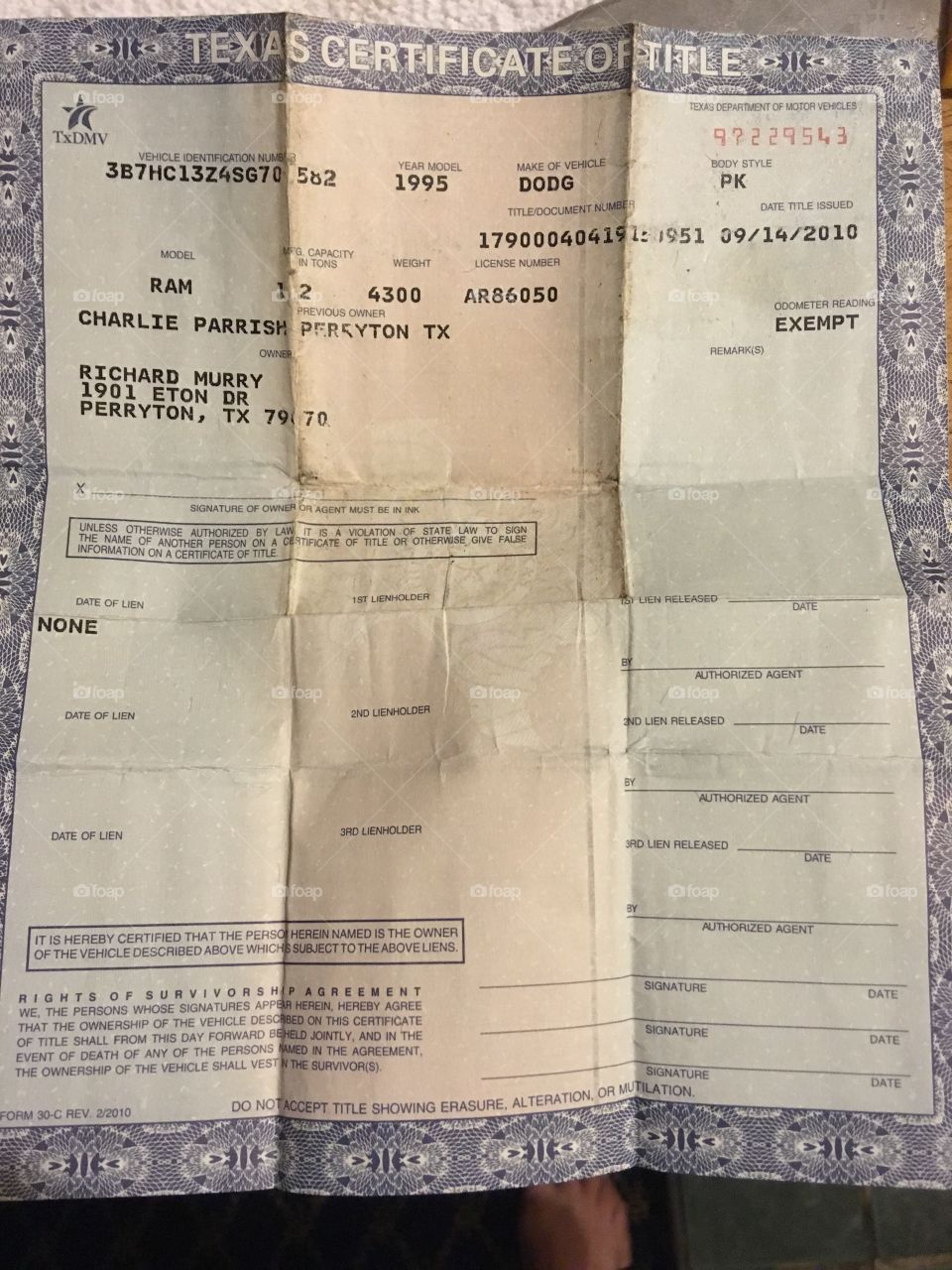 Title to my stolen truck 