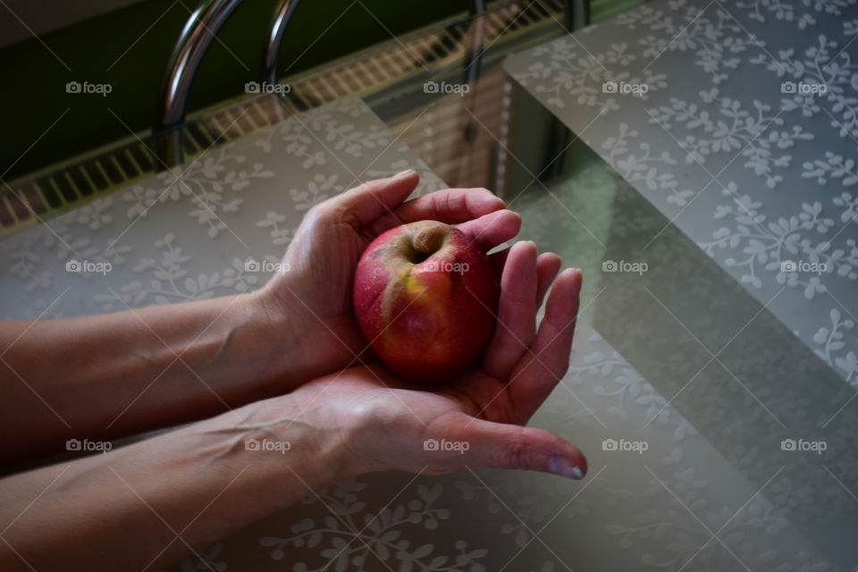 Apple , hand , fruit