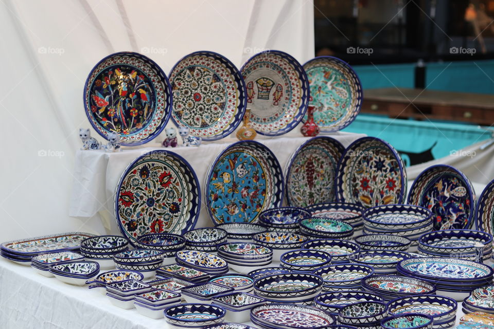 Beautiful colourful ceramic plates and bowls