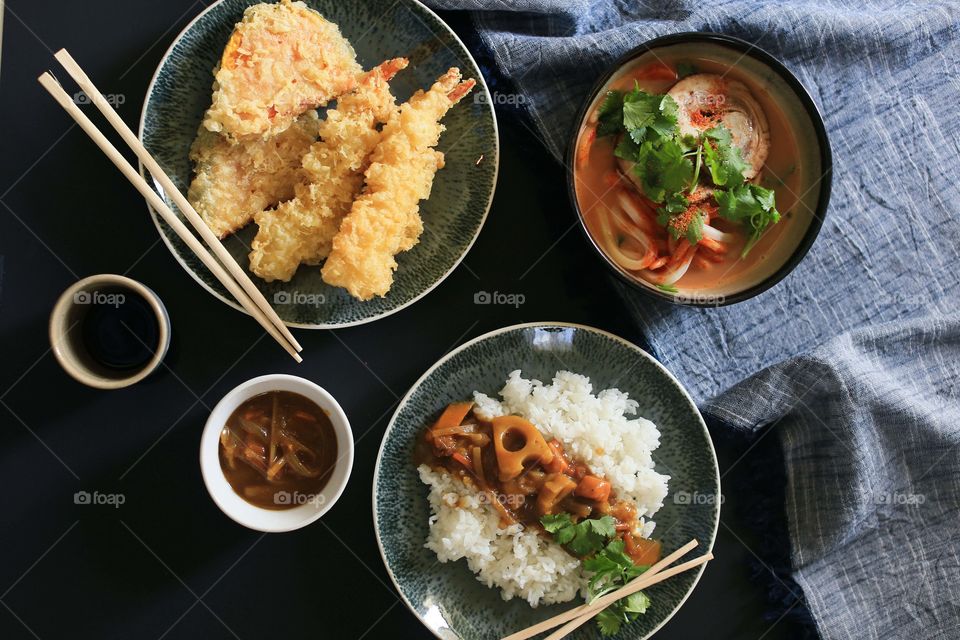 Japanese meal on table
