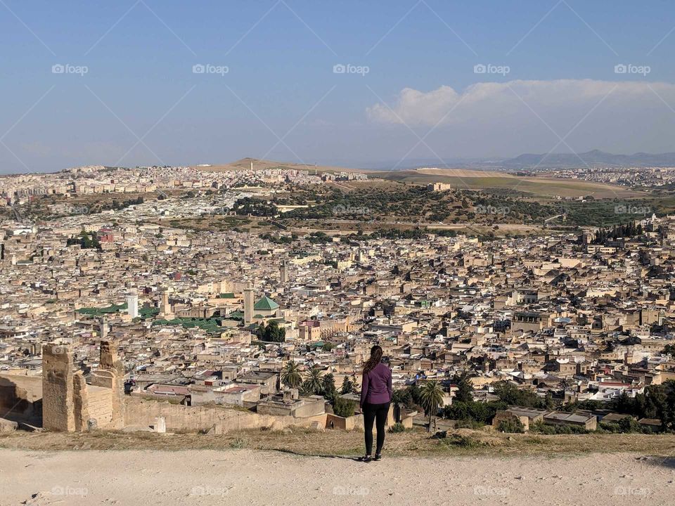 Gazing Out over the City of Fez (Fes) in Morocco after Hiking Up High (for a Birds Eye View)