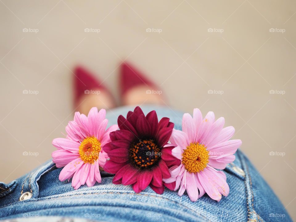 Spring flowers and jeans