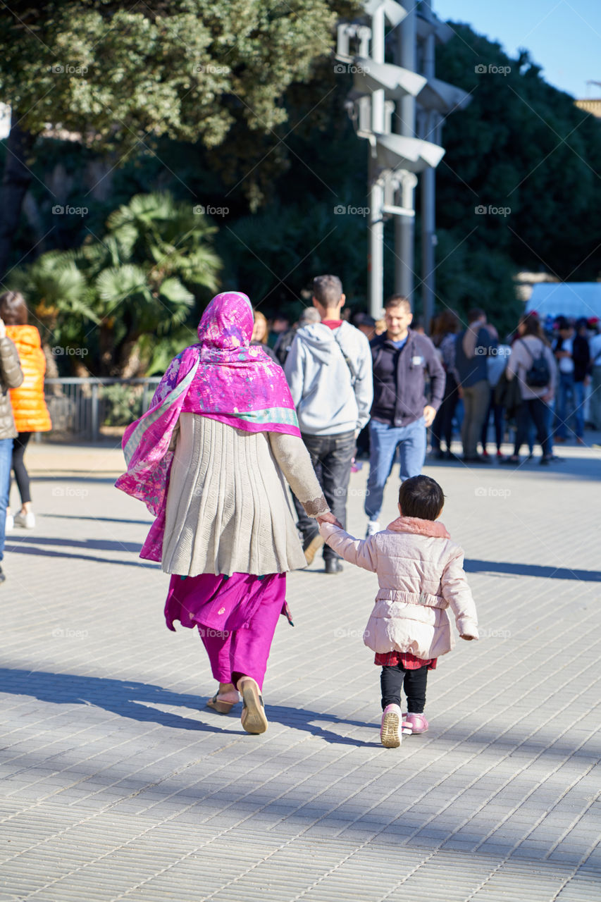 Fashion Pink Woman with his son 