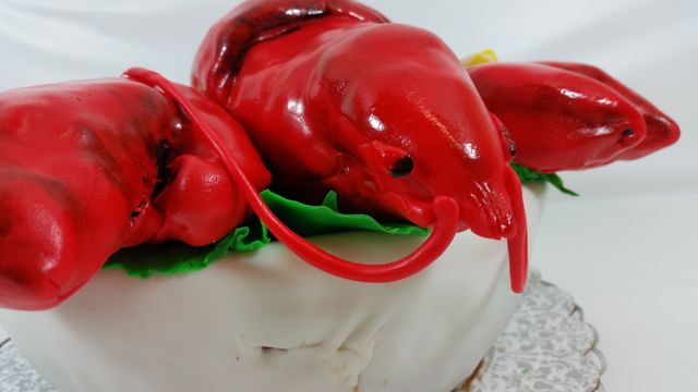 lobster dinner cake - Chocolate rum truffle cake covered with fondant