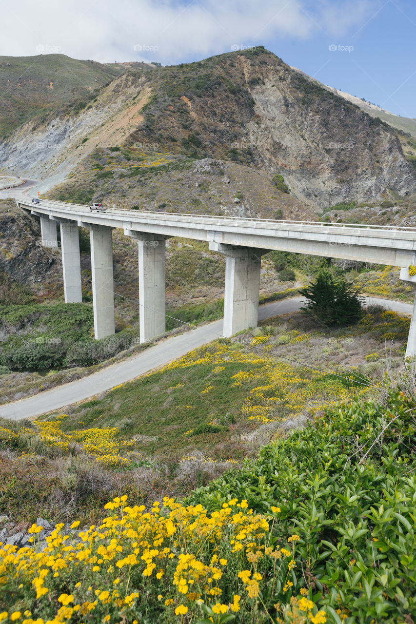 Small bridge overpass on Highway one in California