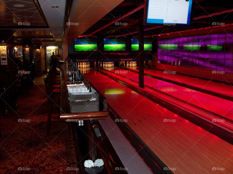 bowling alley neon lighting high-tech