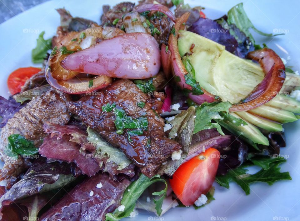 Peruvian Steak And Avocado Salad. South American Cuisine
