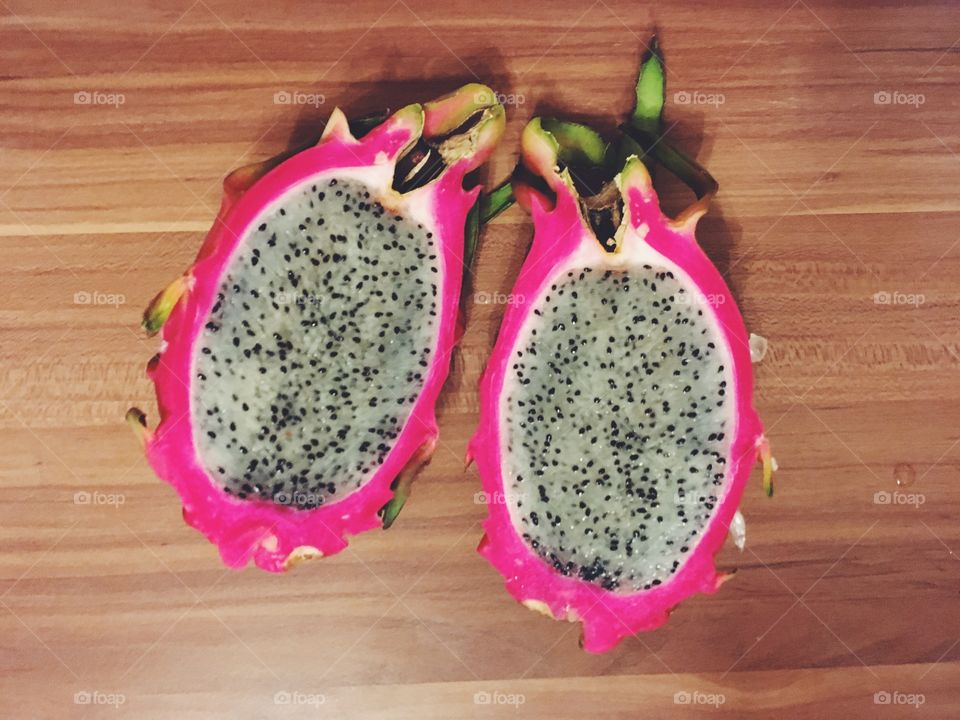 Elevated view of dragon fruit