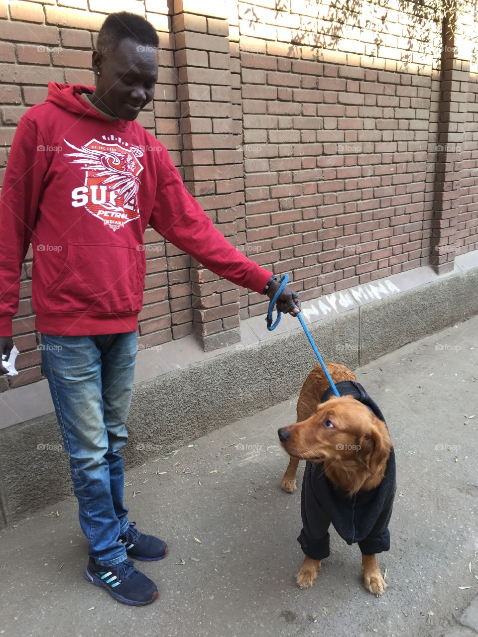 Man walking a dog in Zamalek in a cold day...