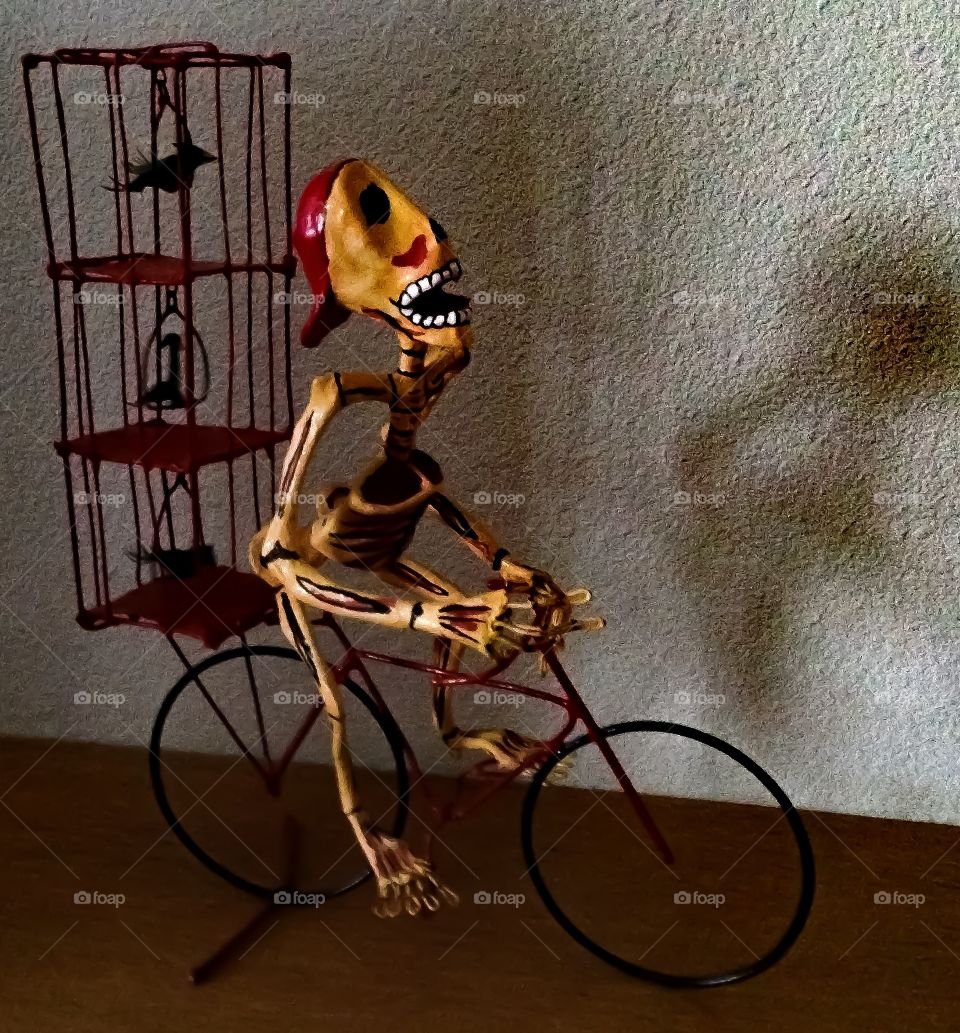 Skeleton on bike