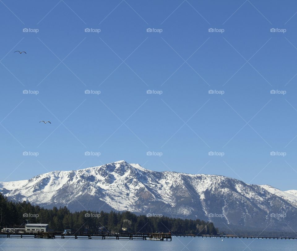 Lake Tahoe snowcapped mountains