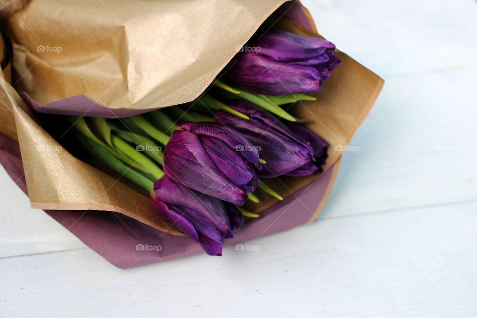 A bouquet of tulips: congratulations, March 8 (International Women's Day), February 14th (Valentine's Day), holiday