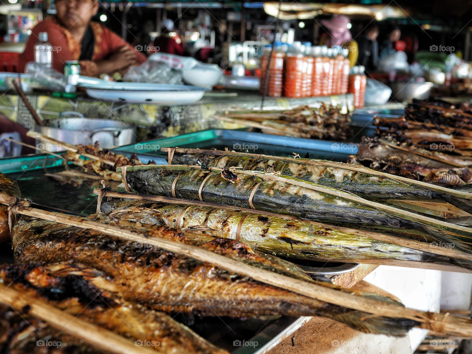 Grilled fish at Kep market Cambodia 