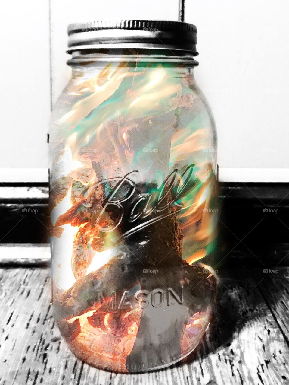Fire in a jar double exposure 