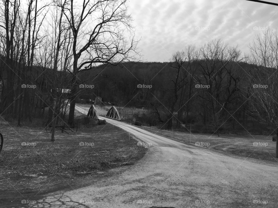 Bridge on country road, winter 