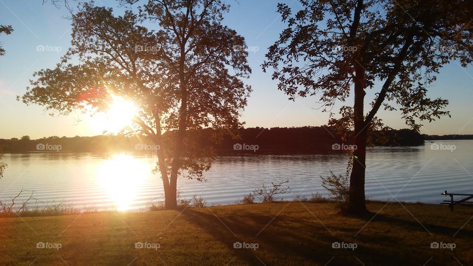 sun set on lake Bloomington