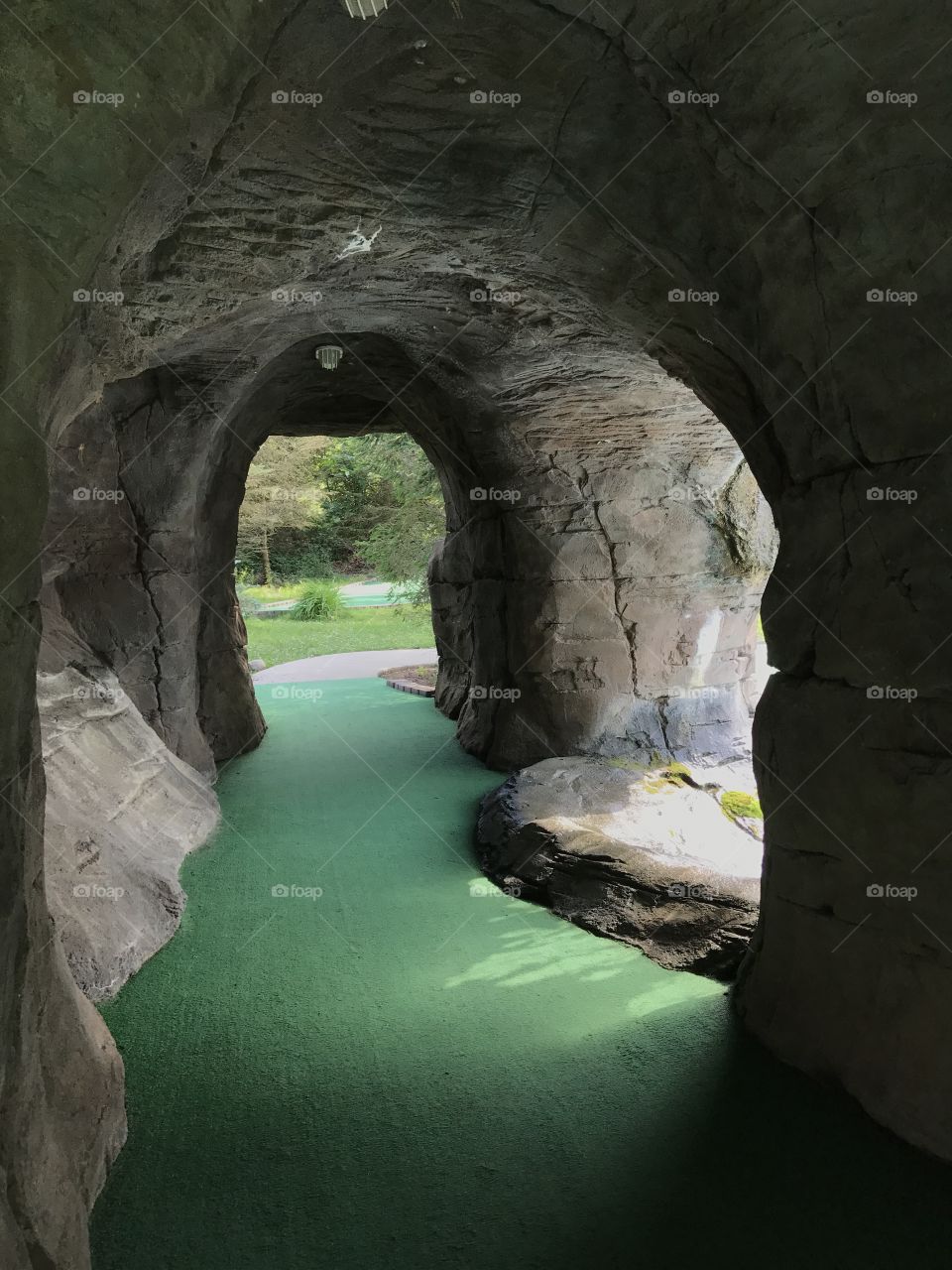 View of putt-putt game through a tunnel