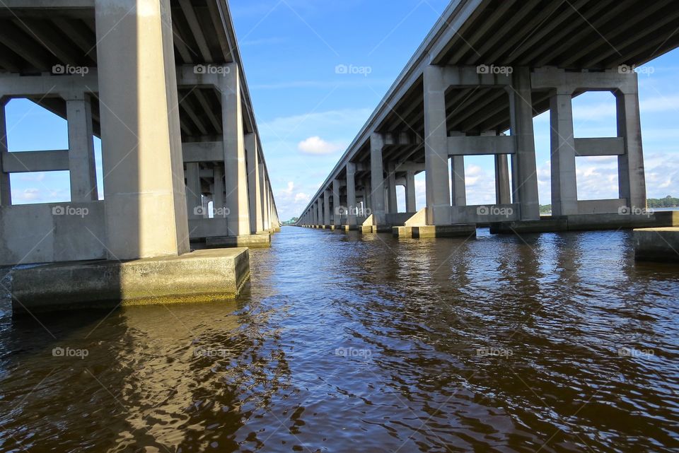 Water level view of bridge