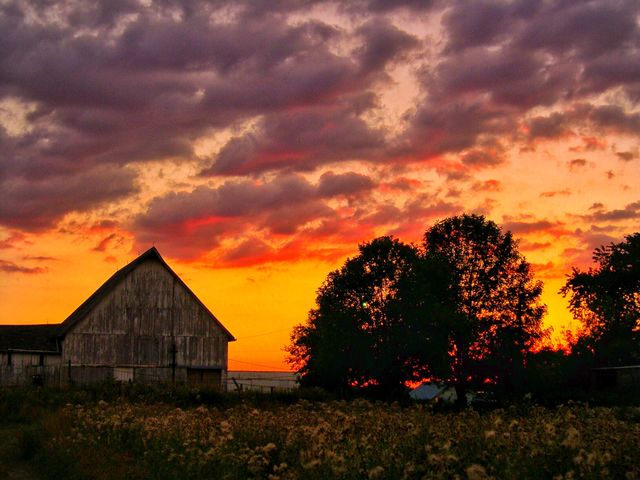 Beautiful old farm at sunset. 