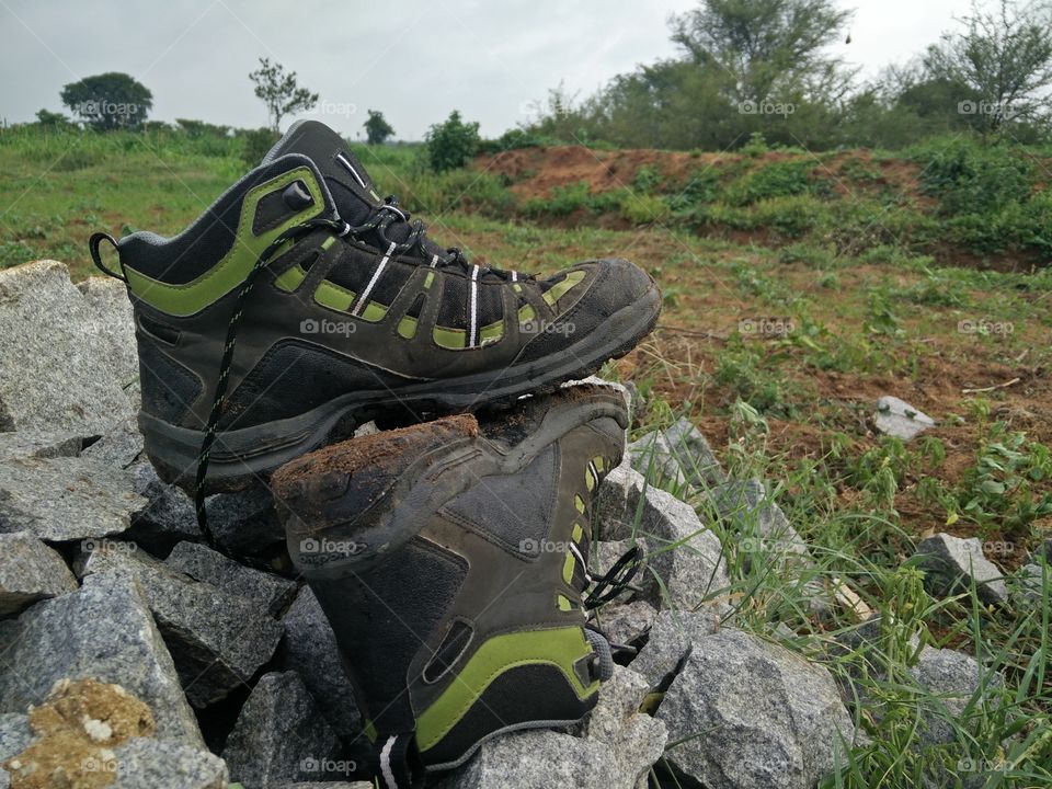 My green hiking boots in green world