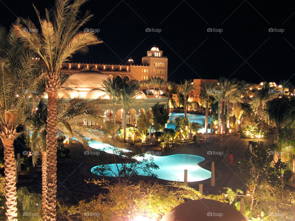 Hurghada resort by night in Egypt by the red Sea