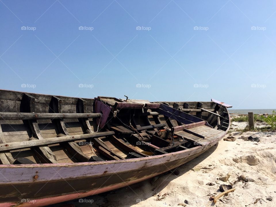 A wrecked boat at Malaysian sea 
