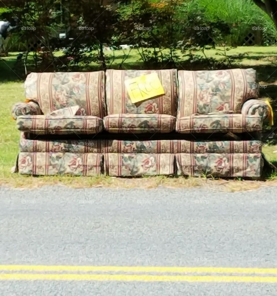 Free Couch w Sign on Side of Road