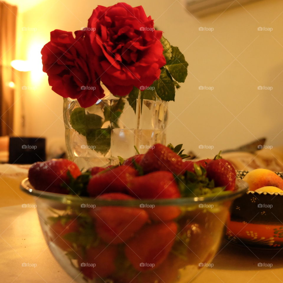 strawberry and roses