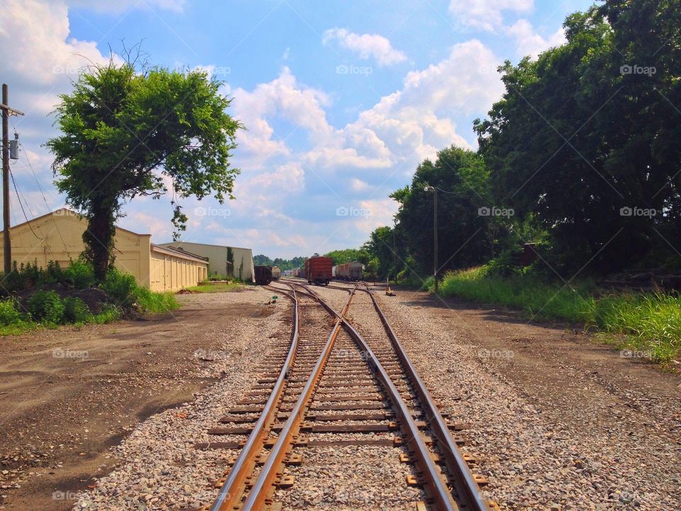 Railroad split. Train tracks in Fayetteville, NC