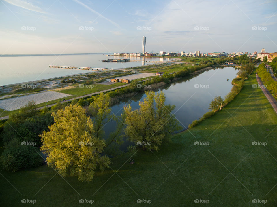 Aerial view of Ribersborg in Malmö Sweden.