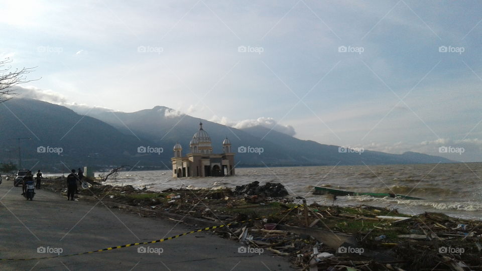 Floating mosque in Palu City after being hit by the tsunami on September 28, 2018