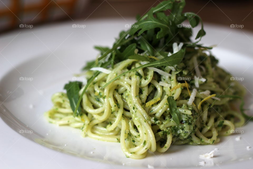 Spaghetti with basil