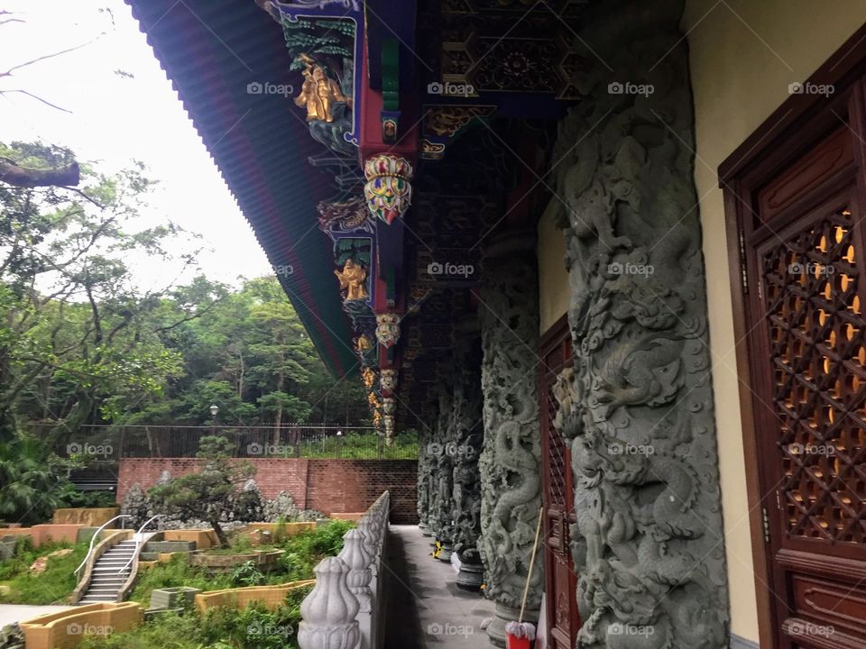 Po Lin Monastery. Symbolizing all living things, animals, people and Ancient Life at Peace with one Another, Co-Existing in Harmony. Lantau Island, Ngong Ping Village, Hong Kong