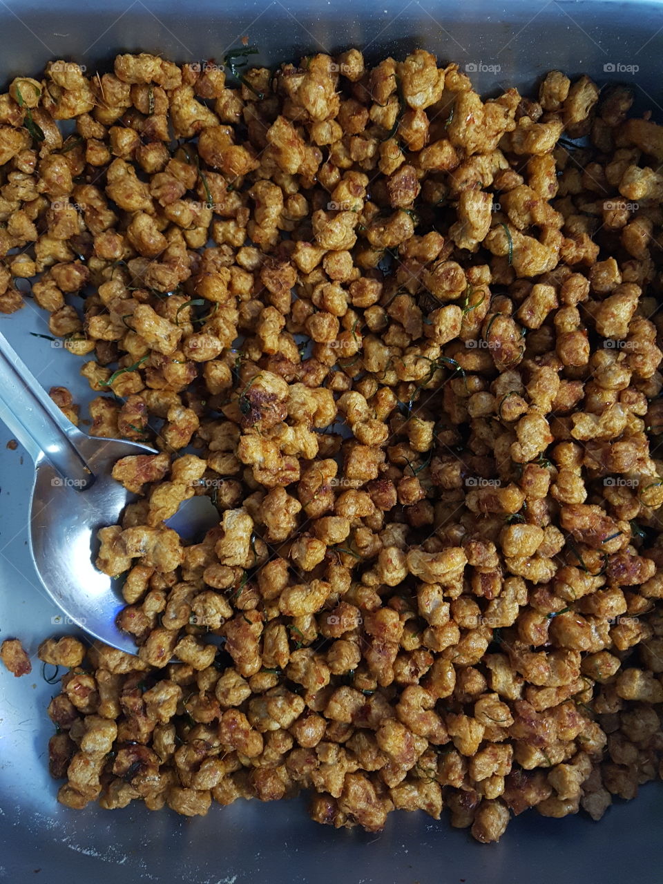 Close up of vegetarian food, deep fried protein