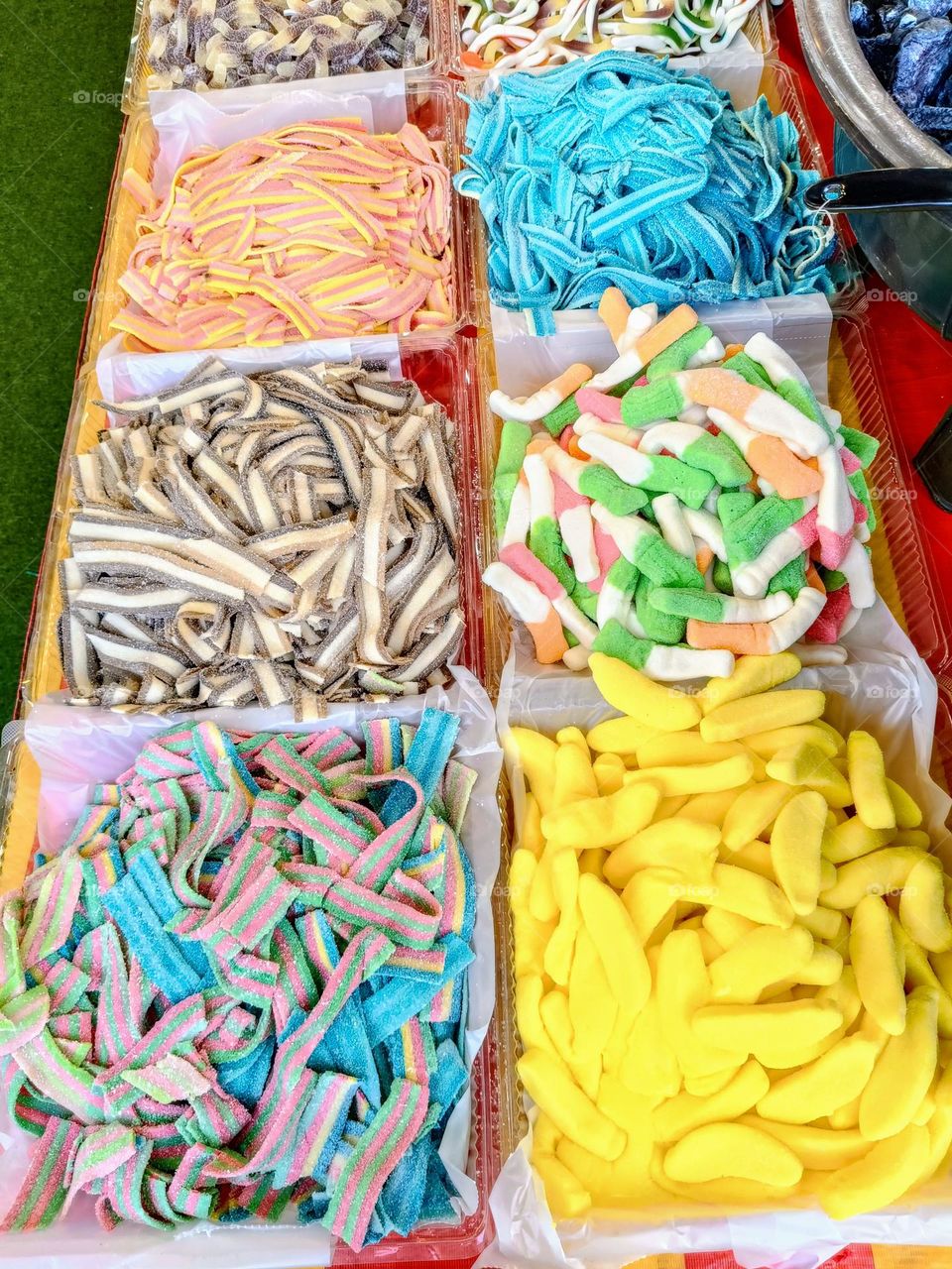 Assorted colorful Jelly candies on display.