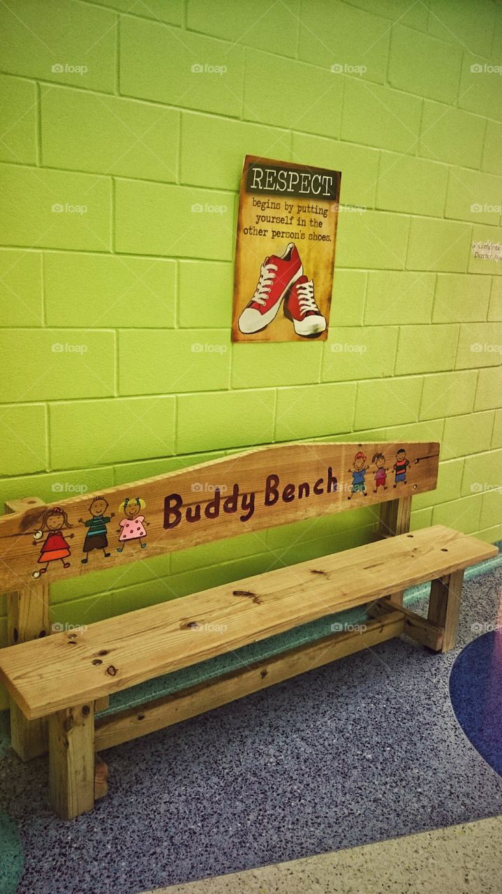 elementary school colorful hallway south Texas cadets green pretty clean bench buddy respect