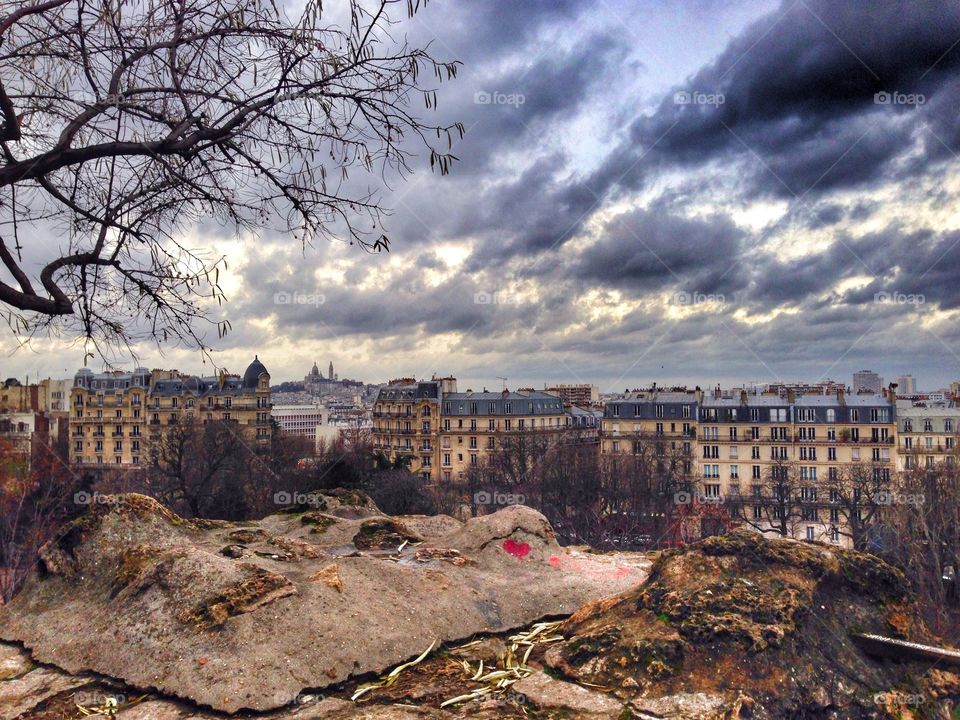 Paris, France from the Buttes-Chaumon park 